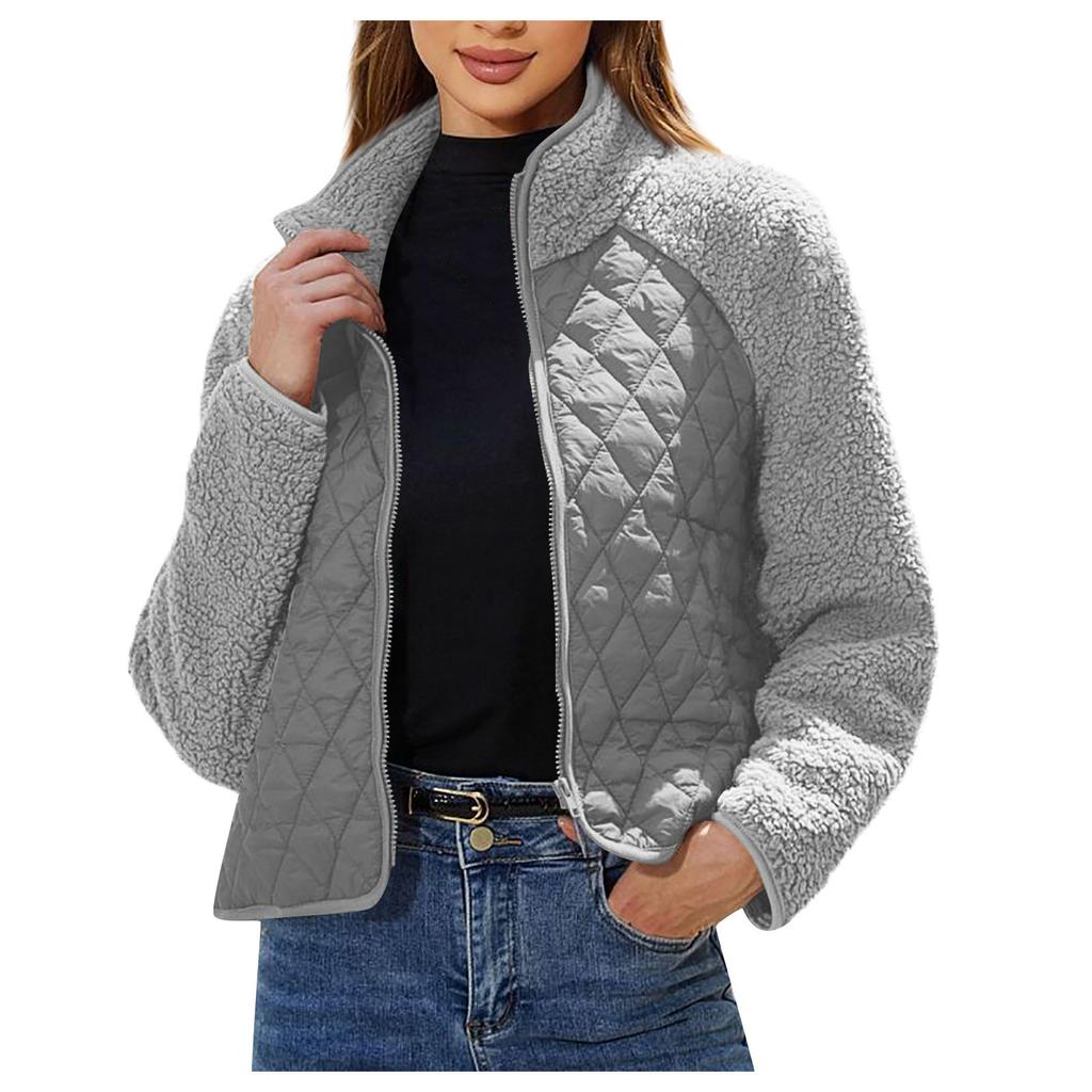 Women's Fashion Autumn/Winter Cardigan Zipper Long Sleeve Plush Panel Coat