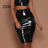 High Waist Skirt Women Club Faux Leather Skinny Sheath Zipper Closure Solid Slimming Color Glossy Surface Slim Fit Knee Length Lady Party Dating