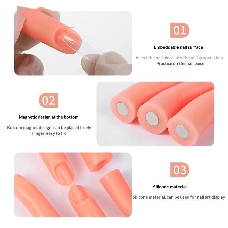 5 stk Neglekunst Silikone Øvefinger Sæt Magnetisk/Ikke-Magnetisk Negleforlængelse Træning, Neglespidser Design Øveværktøj