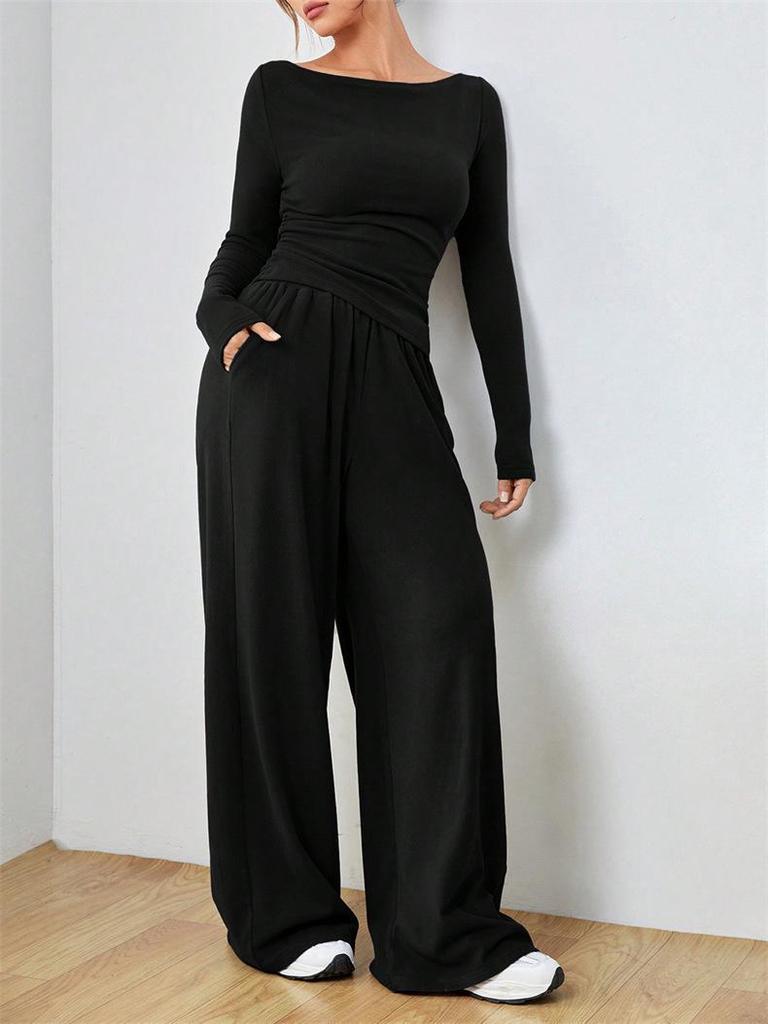 Loose Fit Women's Wide-Leg Pants Two-Piece Set - Soft, Stylish, Irregular Design