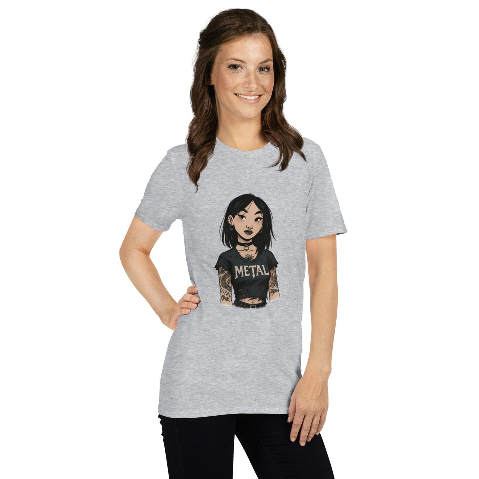 Unisex T-shirt Tattooed Metal Girl - Punk Goth Style, Alternative Cartoon S