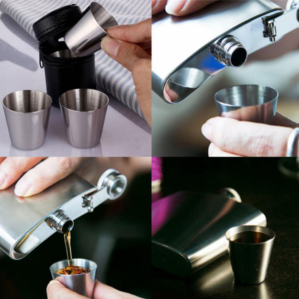 30ml/70ml Stainless Steel Cup Outdoor Practical Travel Wine Cups PU Leather Storage Bag Portable Tea Coffee Beer Whisky Cup