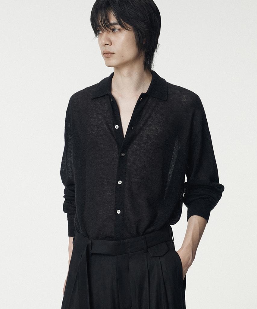 Umarmung Italian Mohair Shirts Collared Cardigan_Black