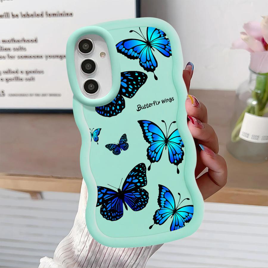 Case for Samsung Galaxy A21s A11 A14 A13 A15 A12 A52 A16 Soft Phone Cover A04 A06 A33 A03 A23 A05 A53 A22 Blue Butterfly