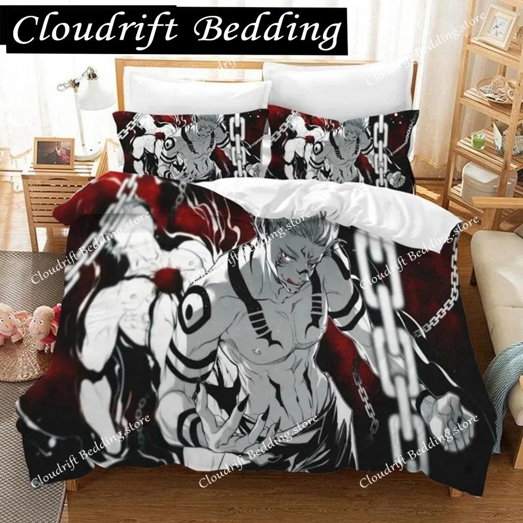 Jujutsu Kaisen Japan Anime 3D Gedrucktes Bettwäsche-Set King Bettbezug Kissenbezug Deckenbezug Bettwäsche Bettbezüge