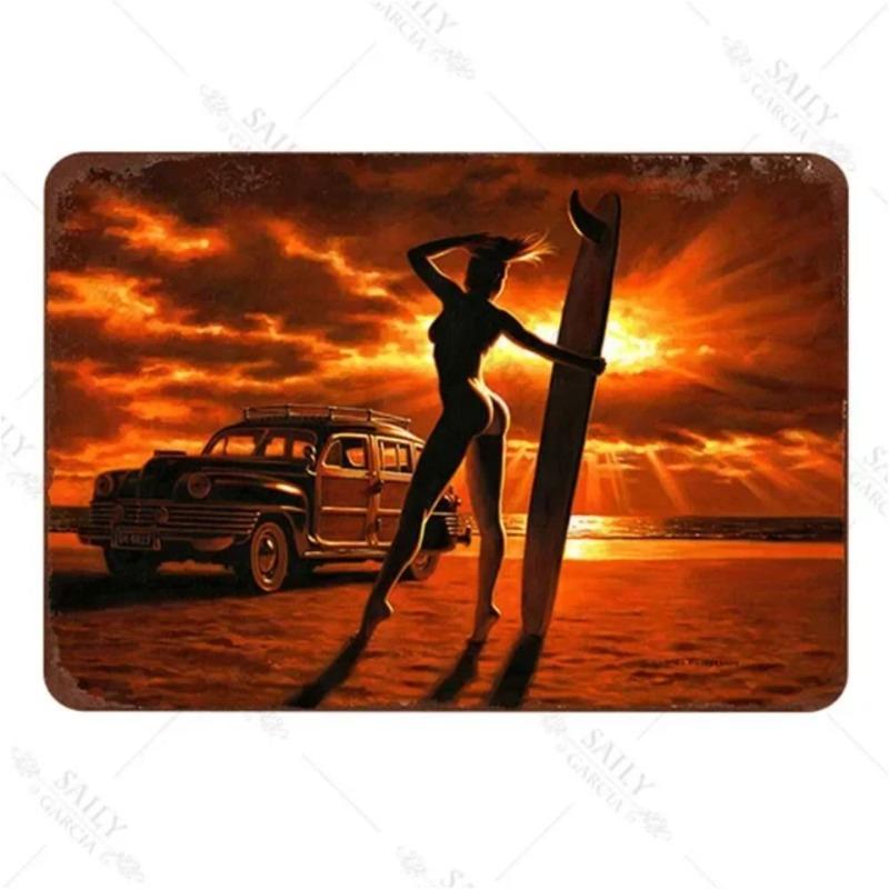 Pin-Up Girl Metal Sign, Retro Wall Art Decor