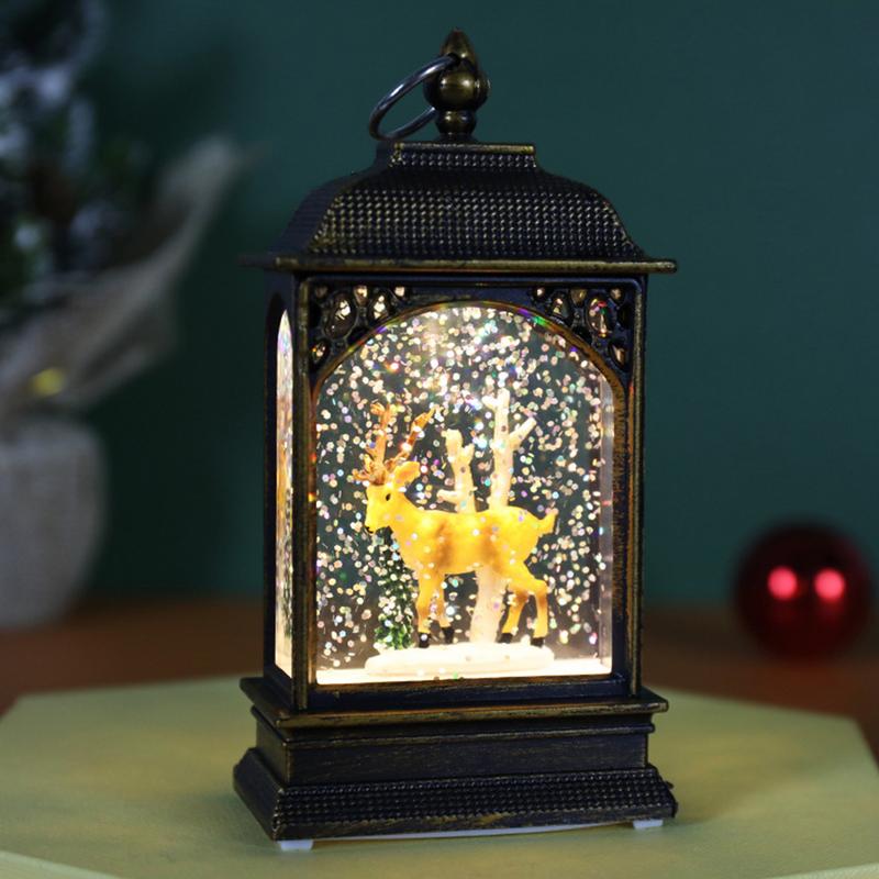 Christmas Decoration Snow Globe Lantern Santa Claus Elk Flattened Wind Lanterns Unique Led Lantern Christmas New Year Gifts