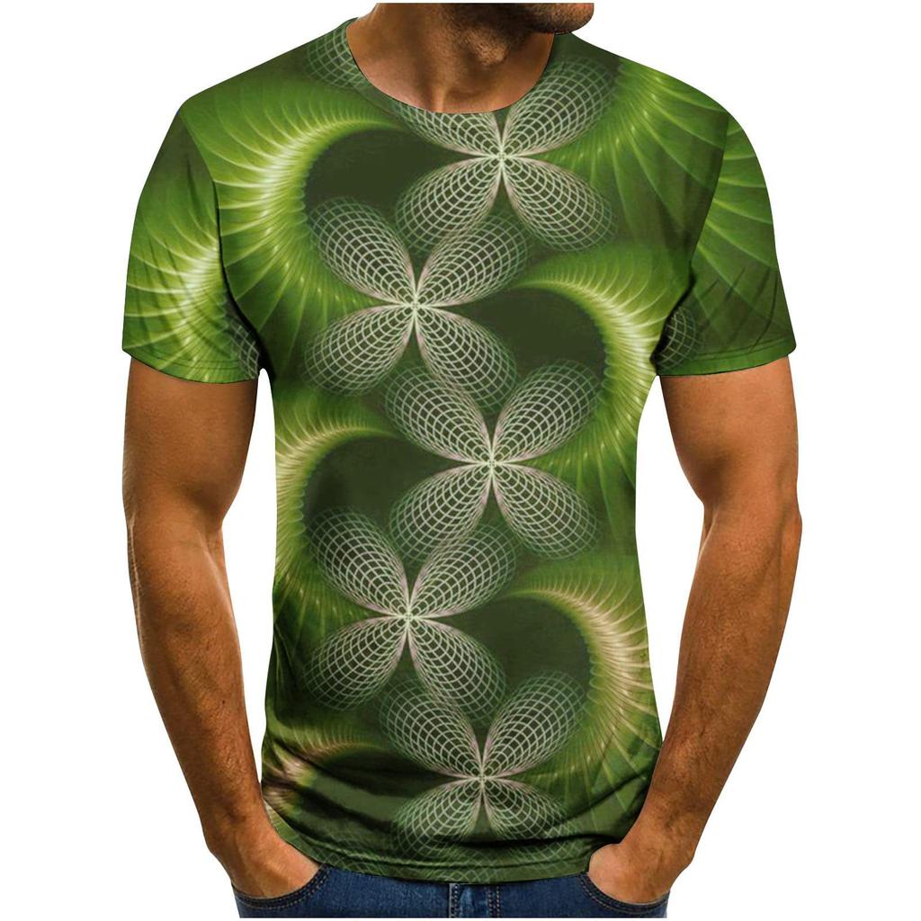 Summer Round Neck Geometric & Abstract Pattern 3D Print Top Fashionable Casual Short Sleeved Men's T-shirts