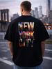 Thick Black Oversized T-Shirt with New York City Print