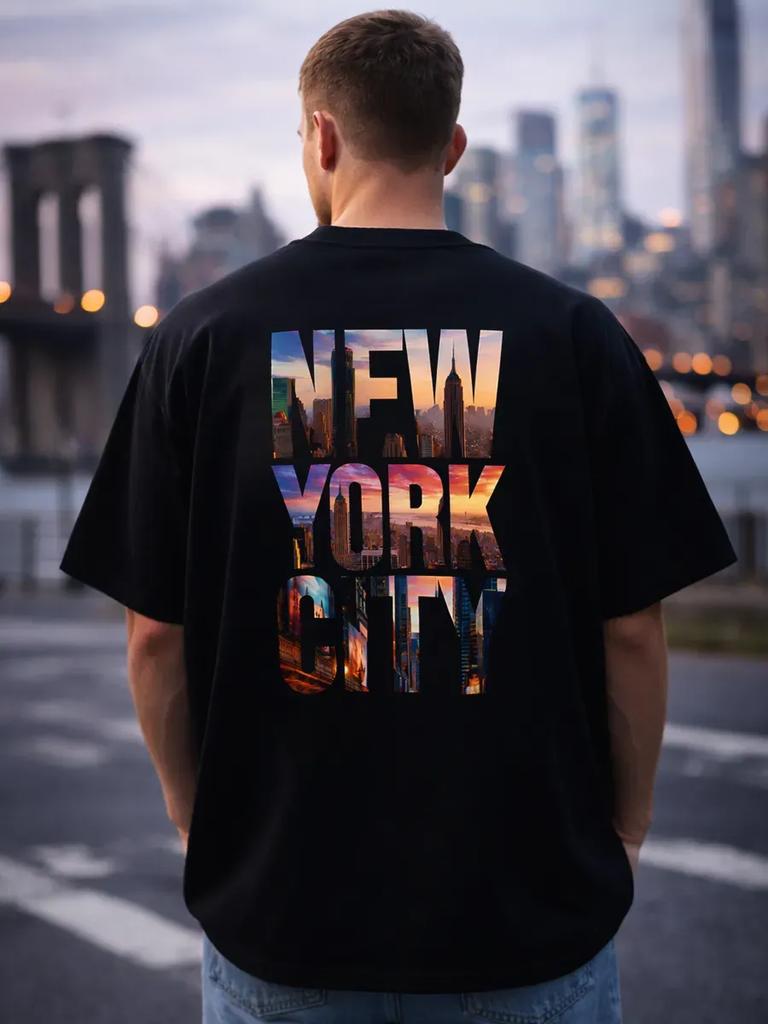 Thick Black Oversized T-Shirt with New York City Print