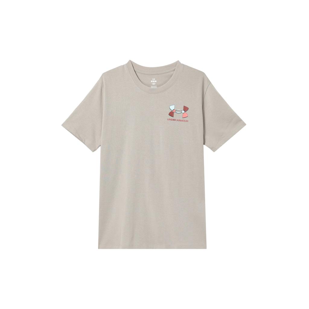 Under Armour Loose Logo Print Crew Neck Pullover Short Sleeve Drop Shoulder T-Shirt Women T-Shirts Khaki 1383047-203