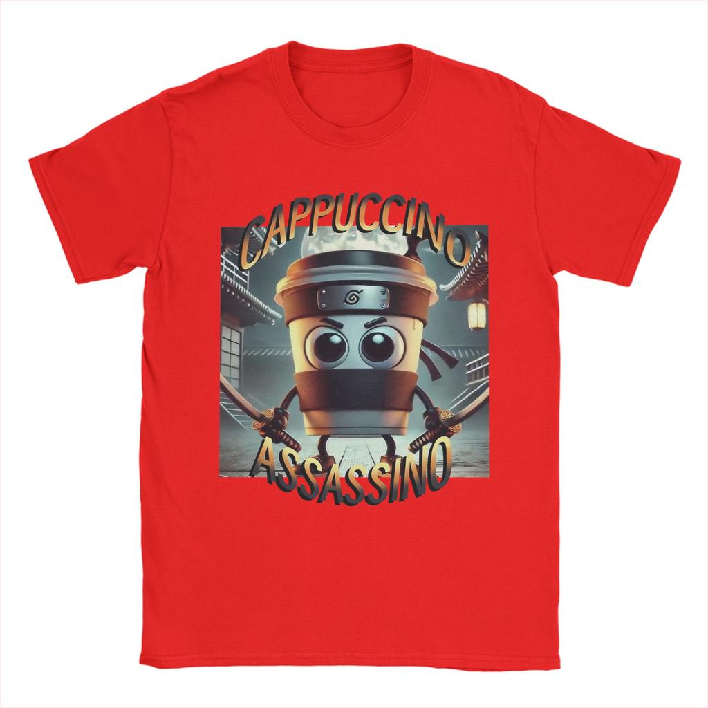 Herren Cappuccino Assassino Italienischer Hirnrot T-Shirt 100% Baumwolle Vintage Kurzarm Rundhals T-Shirt Erwachsene T-Shirts