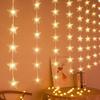 USB Christmas Star LED String Lights 5-Point Star Fairy Lights Wire Curtain Wall Hanging Decor for Room Bedroom Party Waterproof Warm White