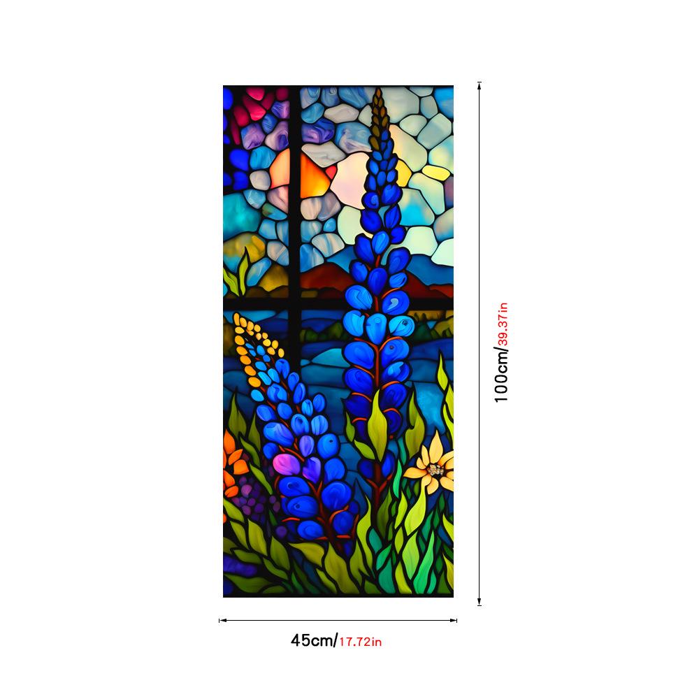 Colorful Retro Floral & Bird Static Cling Window Film - No Glue, Removable