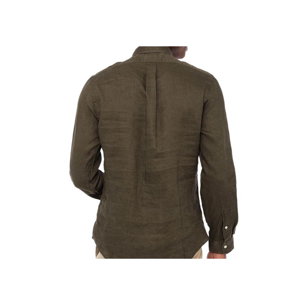 Polo Ralph Lauren FW25 Classic Solid Color Long Sleeve Linen Shirt With Pony Embroidery Men shirts Green 710866956-005