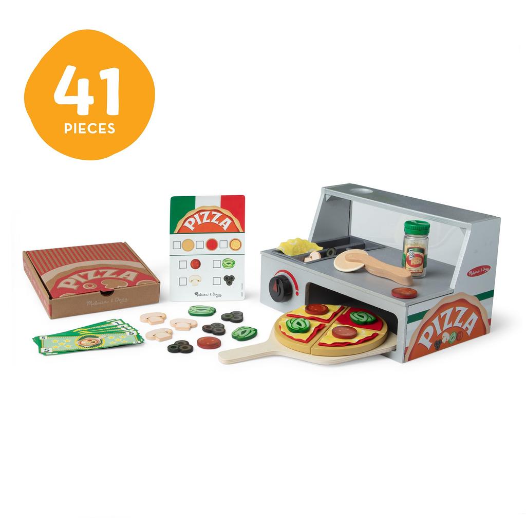 Melissa Doug Wooden Play Kitchen Pizza Shop Pizza Counter Food Toy 9465 & (Authentic Product)