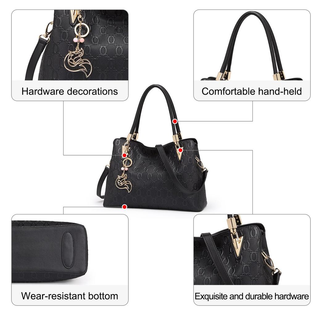 FOXLOVER Women's Large Capacity Split Leather Shoulder Bag with Top Handle, Fashion Tote (Black)