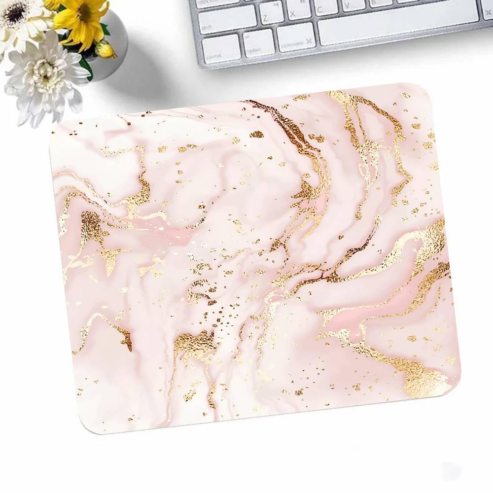 Pink Gold Marble Mousepad Small LockEdge Mouse Pad For Gamers Computer Desk Pad Rectangular Anti-slip Rubber