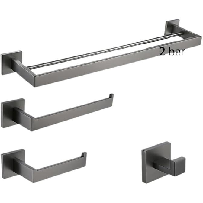 Gunmetal Stainless Steel Bathroom Hardware Towel Rack Toilet Paper Holder,Toilet Brush,Robe Hook Towel Bar Holder Grey Stainless,Towel Ring
