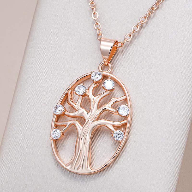Rose Gold Color Lucky Tree Pendant Necklace For Women Natural Zircon Pendant For Woman Vintage Daily Fine Jewelry