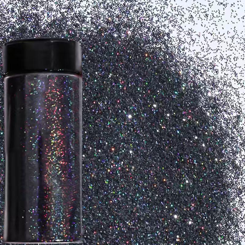 Holographic ultra-fine black glitter powder, portable ultra-fine glitter powder, rainbow bright creative nail enhancement 100g