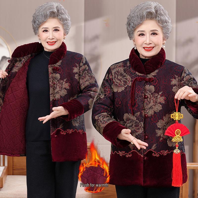 2025 Women's Winter Short Cotton Jacket - Plus Velvet, Thickened for Middle-aged & Elderly