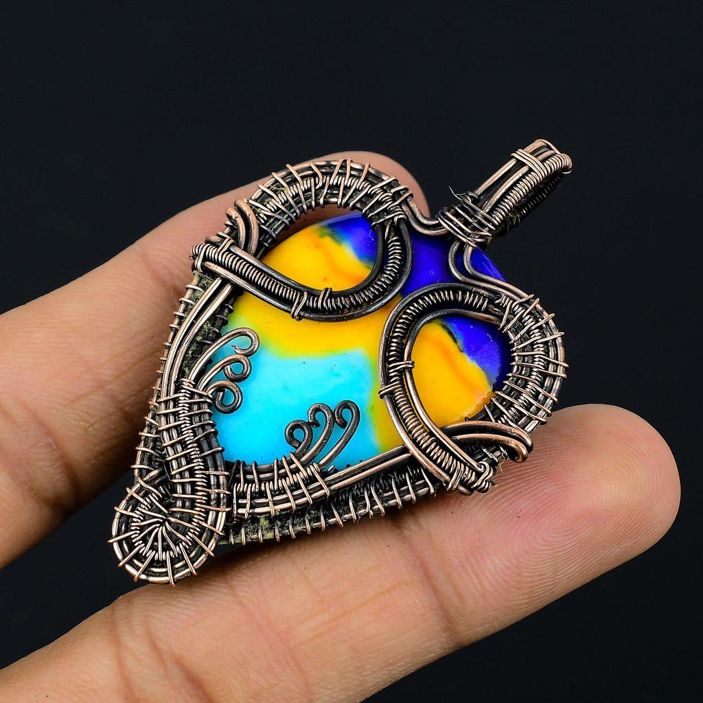 Multi Color Druzy Pendant, 999 Copper Wire Wrapped Gemstone Jewelry, Handmade Pendant, For Mother Day
