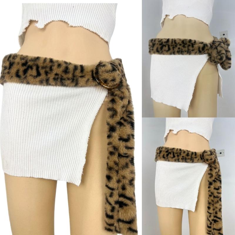 Stretchable Plush Waistband Leopard Print Belt with Flexible Sizing 70-110cm Fine Stitching for Work Casual Outfits