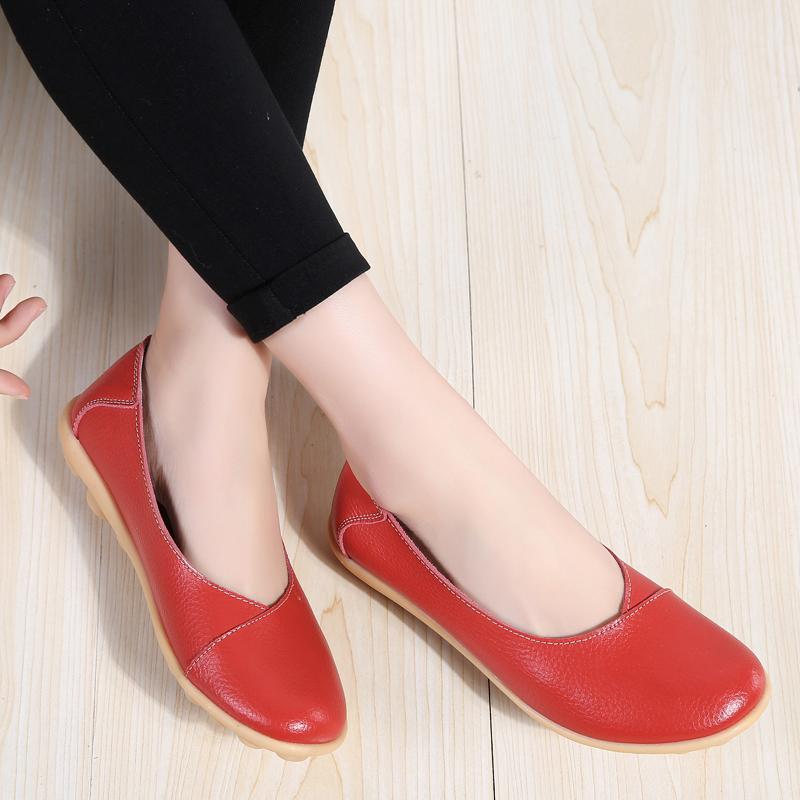 Fashion Flats For Women Comfortable Genuine Leather Flat Shoes Woman Slipony Loafers Ballet Shoes Female Moccasins Big Size 35-44