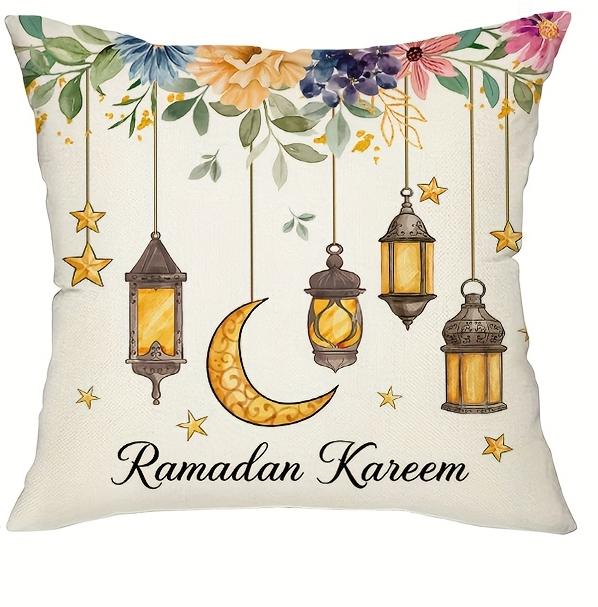 Home Decor Ramadan Kareem Lantern & Flower Pillow Covers Pattern Cushion Cover Suitable for Sofa Bedroom Car Pillow Cover