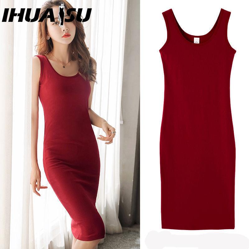 

IHUASU Жіноча мода з круглим вирізом Сексуальна міні-сукня без рукавів Модна сукня XXXL червоний