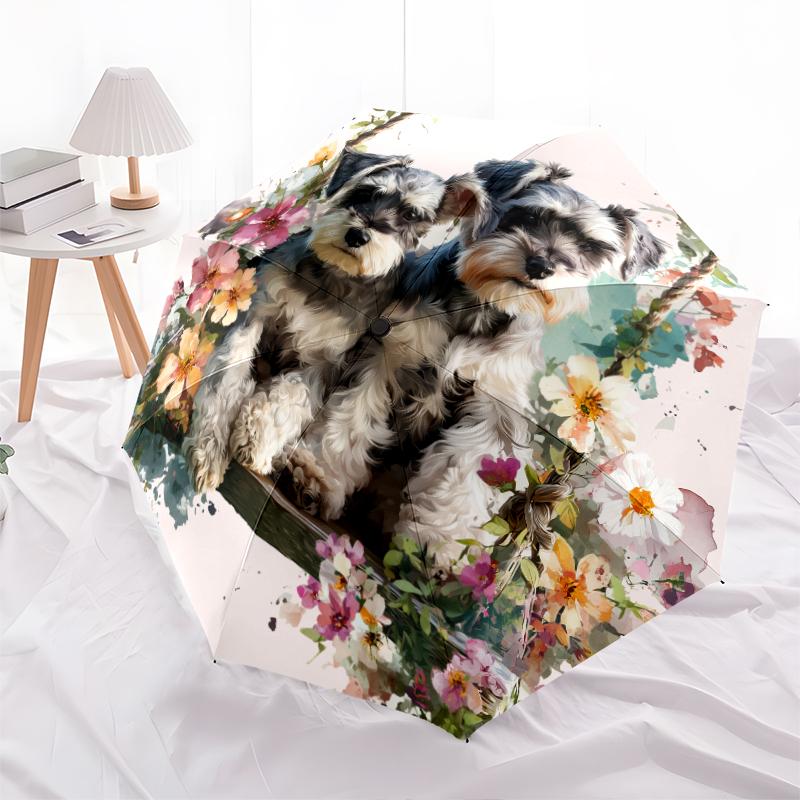 Pink Schnauzer Pattern, Automatic Folding Umbrella, Portable and Foldable Design, 8 Ribs, a Christmas or Birthday Gift.