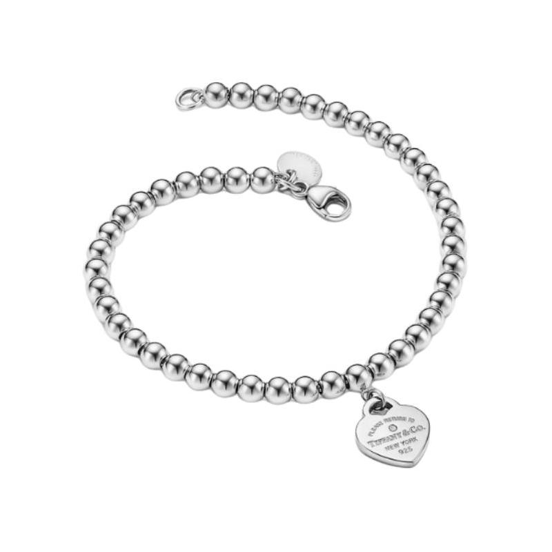 TIFFANY &CO Blue® Perlen Diamant Blau 4mm 925 Silber Emaille Diamant Armband Damen GRP12057-Silber Klein