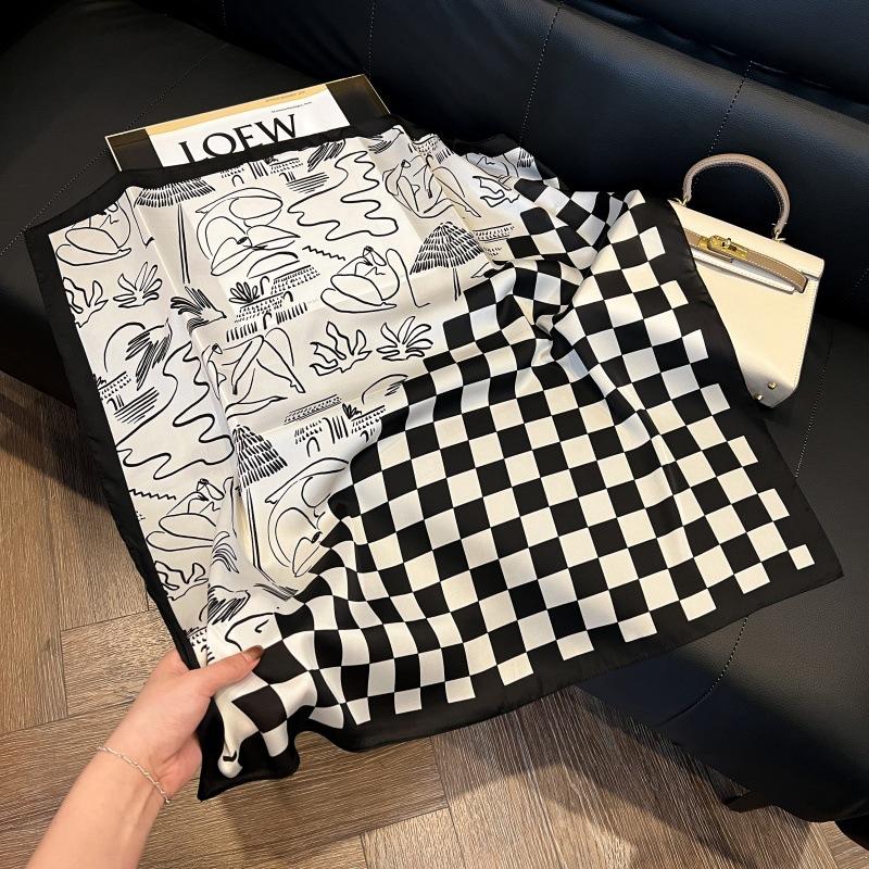 New silk scarf women's fashion versatile high-end small square scarf Korean version neck protection scarf spring and autumn retro scarf binding bag