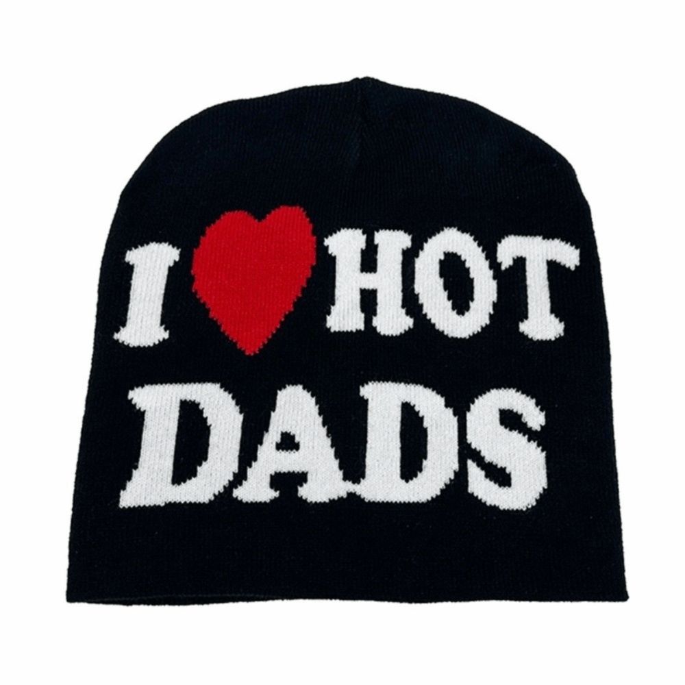 I Love Hot Moms/dads Printed Beanie Caps Windproof Pullover Hat Fashion Knitted Hats Unisex