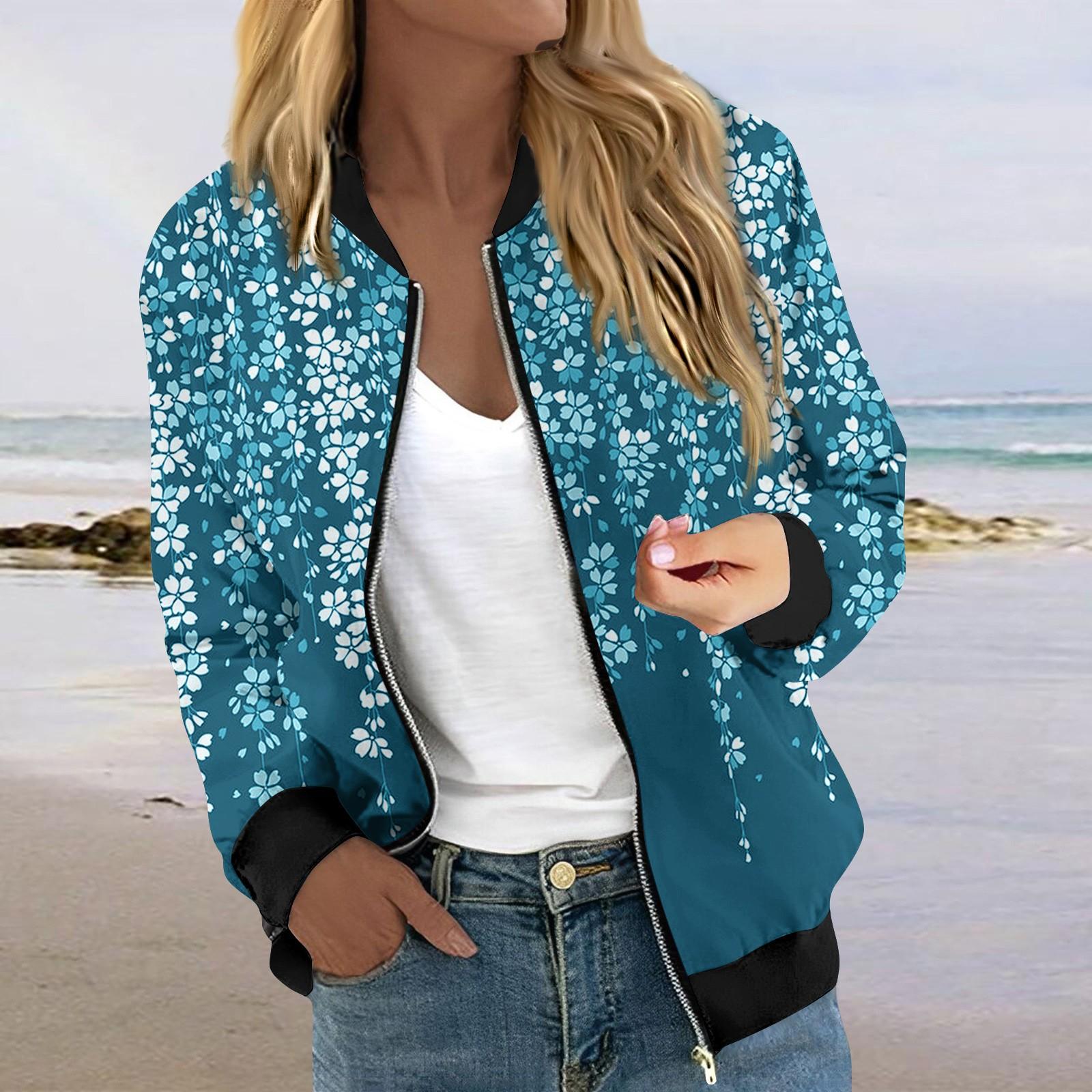 

Куртки женские с длинным рукавом, легкие, на молнии, укороченные, с принтом, верхняя одежда, повседневные, стеганые куртки с карманами M синий