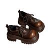 Fashionable Thick Soled Small Leather Shoes, Women's British Style Round Toe Lace Up Casual Small Height Increasing Loafers