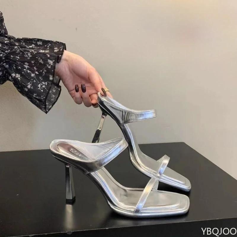 

Ladies High Heel Summer Outdoor Slippers Socialite Open Toed Sandals Elegant Women s High-heel Slipper Mujer 40 срібний