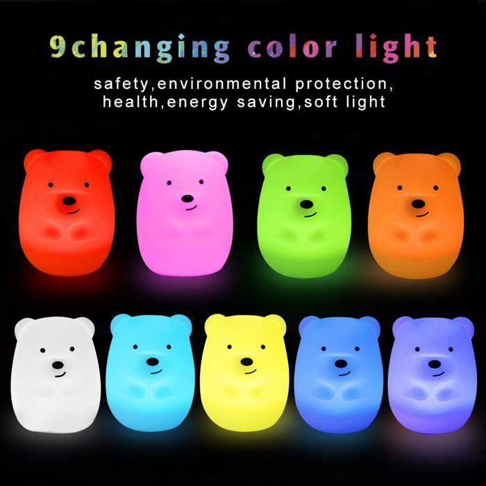 Veilleuse LED Lampe de Chevet Night Light Enfants, Recharge USB, Télécommande et taper pour change couleur, Cadeaux De Noël (Ours)