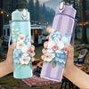 1PC Soft Blue Bouquet Flower 750ml Color Plastic Sports Water Bottle Leakproof Flip Straw Lid Suitable for Sports Office Home Use