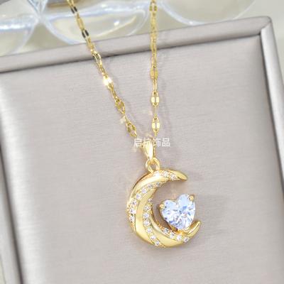 Liebe Mond Halskette Weiblich Einfach Hoch Vielseitig Temperament Zirkon Anhänger Zarte Schlüsselbeinkette