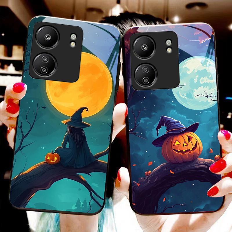 Witch Pumpkin Lantern For Redmi Note 7 8 9 8T 10 11 12 12S 13 14 Pro Plus 5G 13C 12 14C 5 3 4G Black Tempered Glass Phone Case