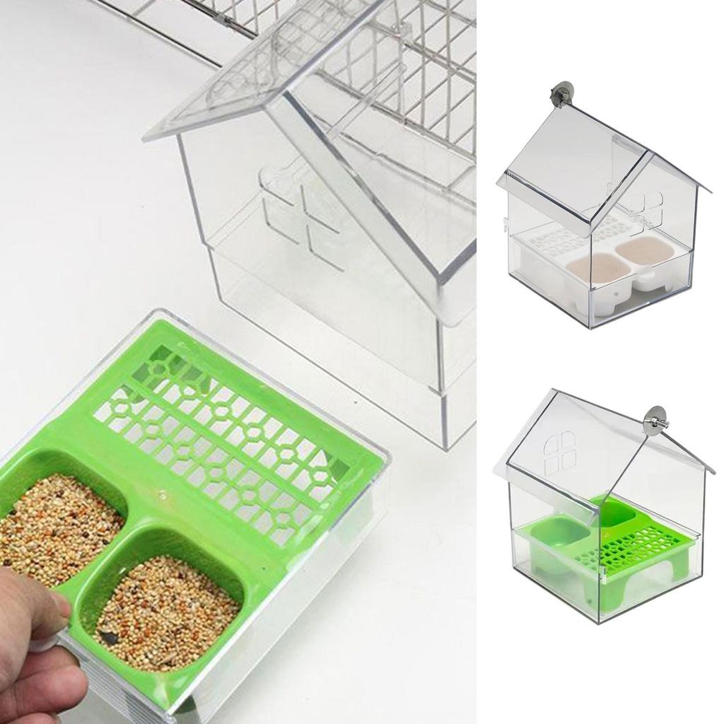 Bird House Feeder Parakeet Feeder Transparent Bath Tub Water Food Dish for Finch Hummingbird Patio Balcony Fence Garden Pet