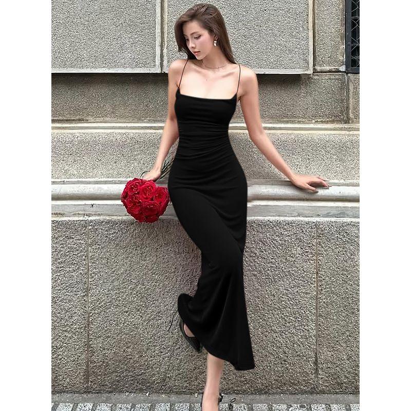 Solid Advanced Dating Sling Dress 2025 Summer New Gyaru Temperament Tight Backless Cross Long dress