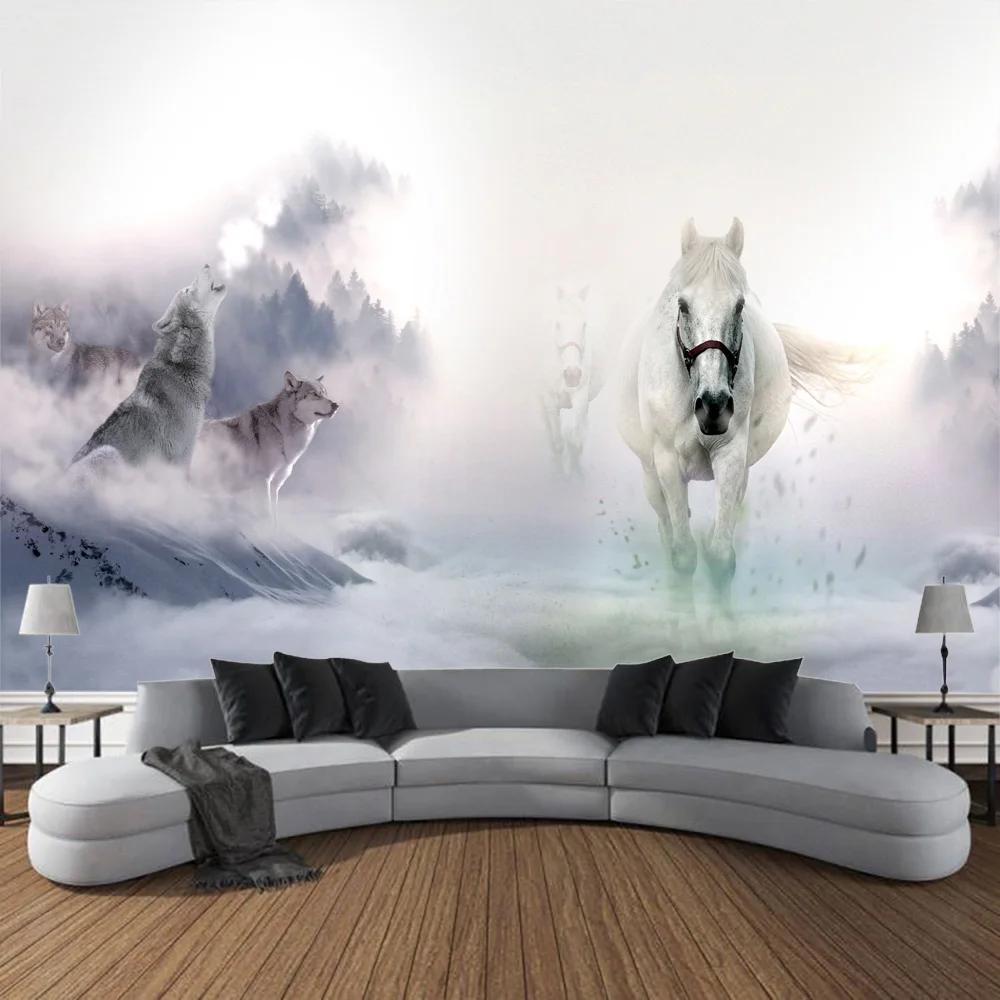 Running Horse Printing Tapestry Animal Wall Hanging Living Room Bedroom Wall Decoration Bohemian Hippie Aesthetic Decoration