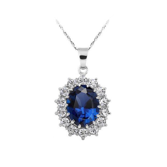 Bridal Fashion Jewelry Sets For Women Blue Full Crystal Flower Pendant Necklace Earring Set
