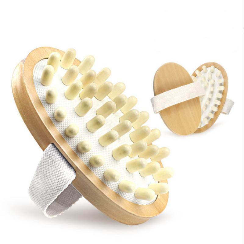 Wooden Body Massage Brush Eco-friendly Smooth Wood Nodes Soft Hand Strap for Shower Lymphatic Drainage Care