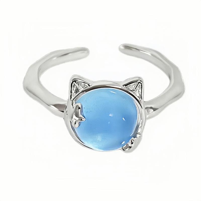 New Niche Light Luxury High Sense Sea Blue Zircon Super Fairy Open Ring Simple Fashion Jewelry Women