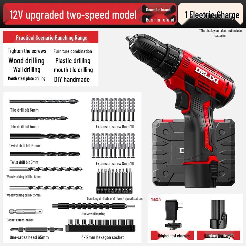 Delixi Cordless Lithium-Ion Drill Driver Kit CN Plug (adapter Included)
