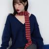 Fluffy Stripe Long Scarf - Wine